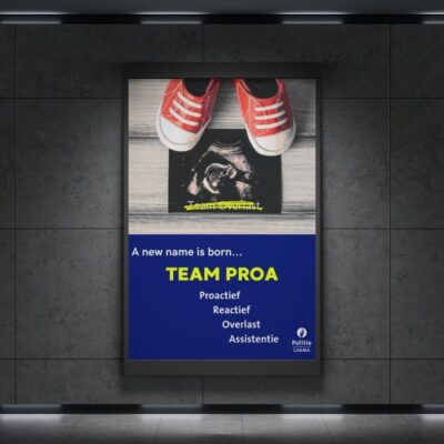 Affiche aankondiging nieuwe naam Team Proa